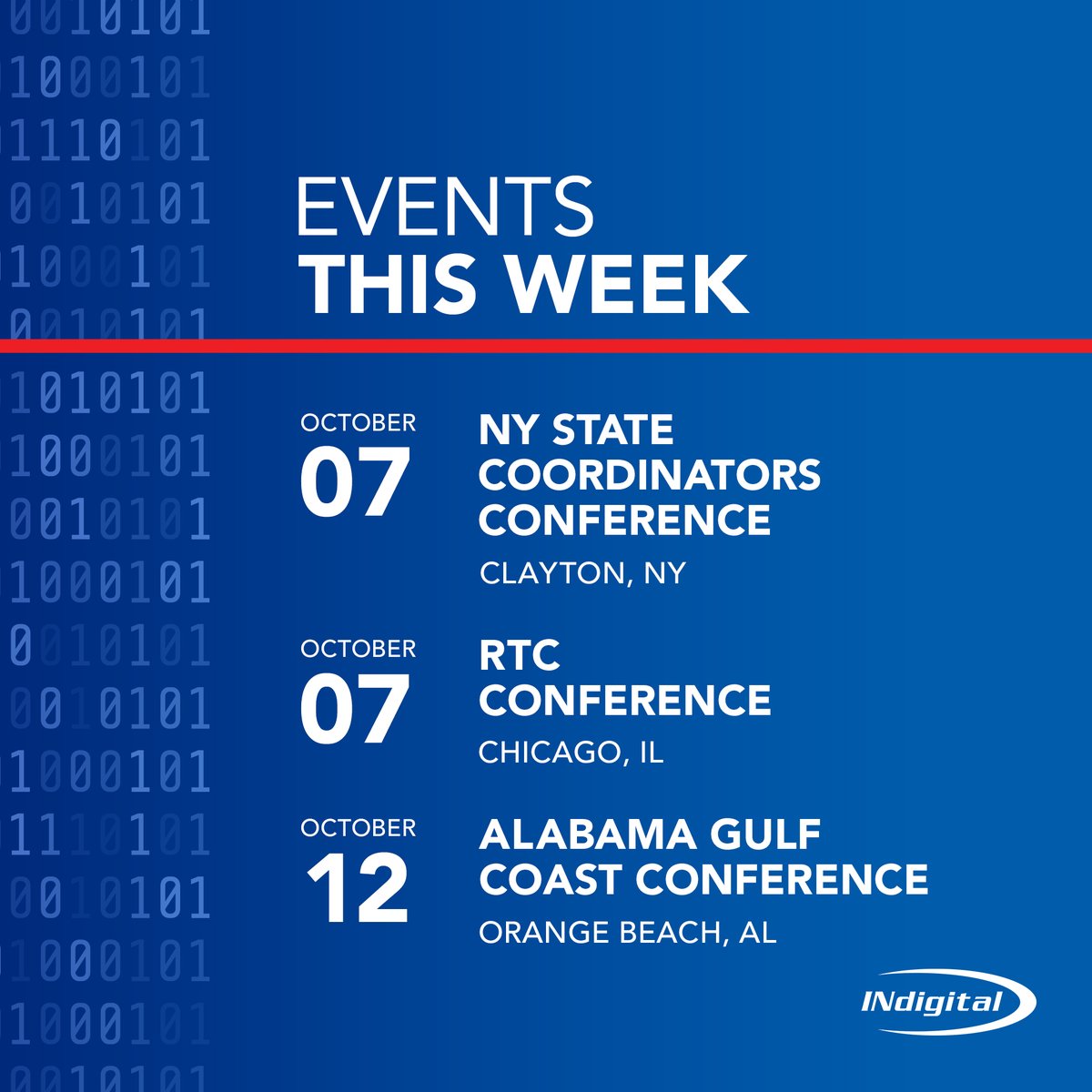 More exciting opportunities to interact with our team this week, with events starting today in Clayton, NY, and Chicago, and the Alabama Gulf Coast Conference starting Sunday.