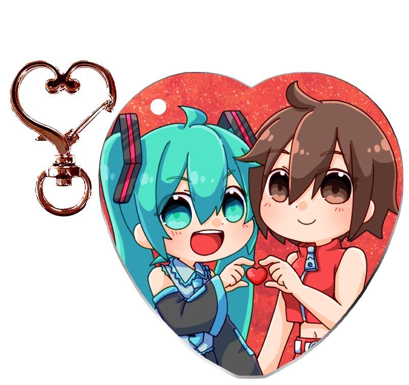 初音ミク 「身内ミクメイオンリーイベント #翠と赤の真ん中で で配布していた本とアクキーと金」|さくま@求V1MEIKOパケアクのイラスト