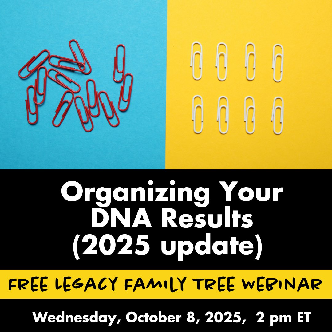 Feeling overwhelmed by your DNA matches?
Join me for my free Legacy Family Tree webinar, Organizing Your DNA Results, &amp; learn practical strategies to cut through the clutter, focus on the right matches, &amp; make steady progress in your #familyhistory. hubs.la/Q03MjCnP0