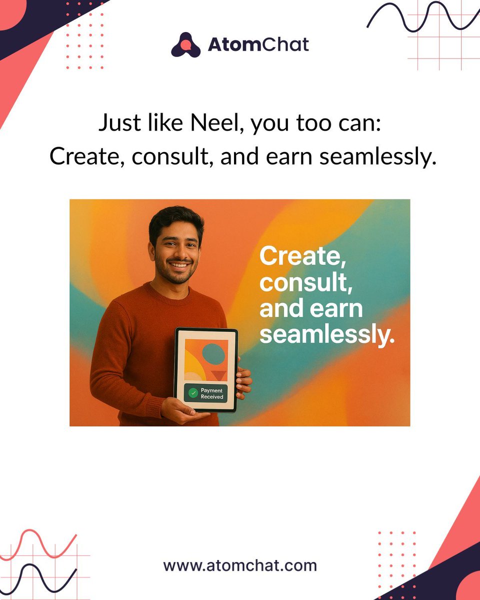 atomchatapp's tweet image. With AtomChat, you can:
Charge per minute for design consultations
Accept secure payments instantly
Keep full control over your creative business
#FreelanceDesign #CreatorEconomy #AtomChat #Monetization
buff.ly/QLHNgtX