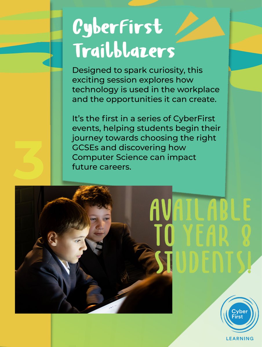 Computing_North's tweet image. Yorkshire and North East CyberFirst School, planning ahead for September?
Kick off the year with a FREE Trailblazers session designed to spark curiosity in cyber among your Year 8s💡💻
🎯 Hands-on, engaging and fully delivered by our team!
👉 Book now: forms.office.com/e/aMDDYm8mng?o…