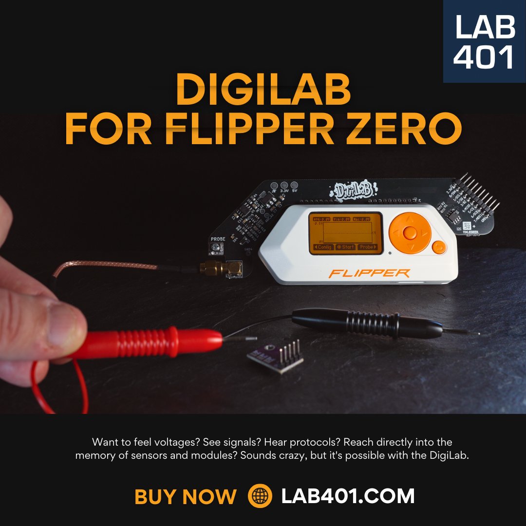 Lab_401's tweet image. Want to feel voltages, see signals, hear protocols, and read memory? Get DigiLab for Flipper Zero at LAB401.
Get yours today: l.lab401.com/DDkQ2 
#DIGILAB #Lab401 #Pentesting #FlipperZero #OpenHardware #ElectronicsTool #Debugging #IoTDevelopers