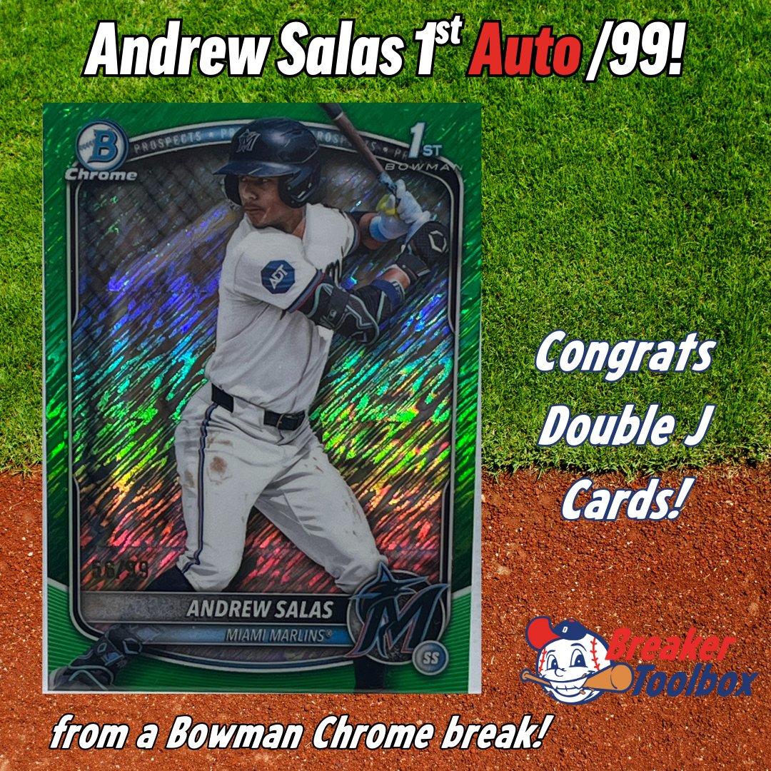BreakerToolbox's tweet image. Andrew Salas 1st green shimmer /99 from a Bowman Chrome break! Congrats Double J Cards!
#cardbreaks #bowman #bowmanchrome #baseballcards #sportscards