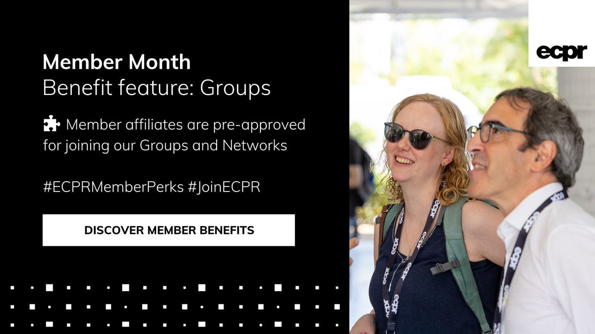 ECPR's tweet image. 🚨 Recently joined one of the 🆕 #ECPRGroups but forgot to renew before 30 Sep? 
Visit &apos;My Groups&apos; in My ECPR to re-join and stay connected 👉 buff.ly/kiUFEbS 
 
✅ ECPR Member affiliates are pre-approved
🔎 Explore more #ECPRMemberPerks buff.ly/04ncjbJ
#JoinECPR