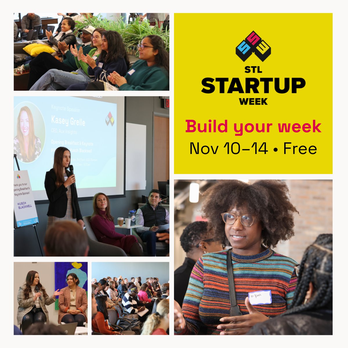 STLStartupWeek's tweet image. Pick your path: AI for marketing, sales systems, culture while scaling, funding beyond VC, and founder wellness. Meet people who get what you’re building.

RSVP and build your week here → stlouisstartupweek.com/schedule

#STLStartupWeek #STLMade #PivotOrPersist