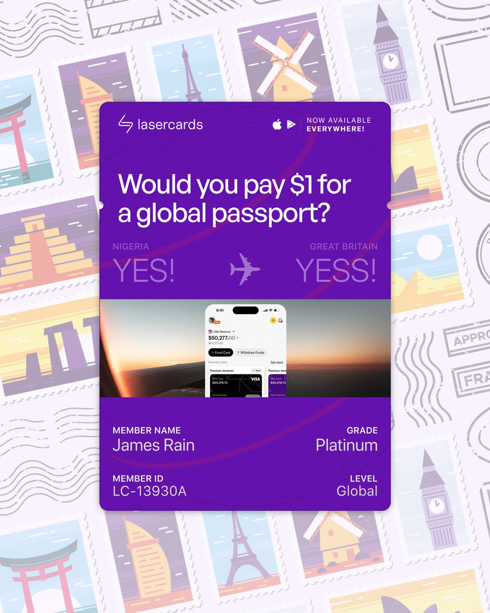 With just $1, you get a virtual card that works everywhere. 

- Shop easily from global brands 

- Pay international fees and subscriptions 

- Add your card to Google, Samsung, or Apple Pay for contactless payments. 

Go beyond borders with LaserCards 🛩️