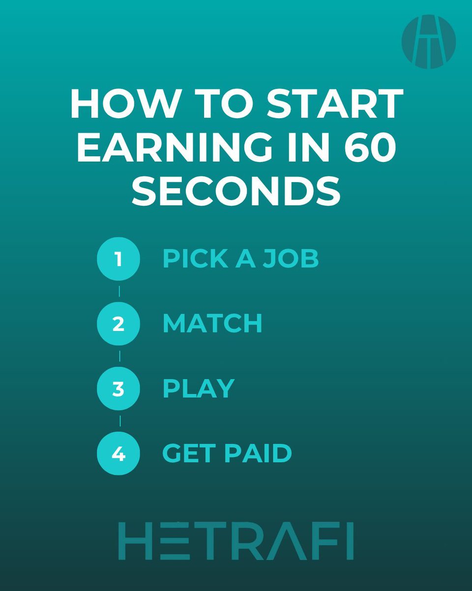 HetrafiGaming's tweet image. 🚀 Start earning from your gameplay in under a minute.
1️⃣ Pick a job
2️⃣ Match
3️⃣ Play
4️⃣ Get paid — it’s that easy.
Stop grinding for free. Start gaming for profit. 💸
#Hetrafi #GameToEarn #QuickStart #PlayerFirst #SideHustle