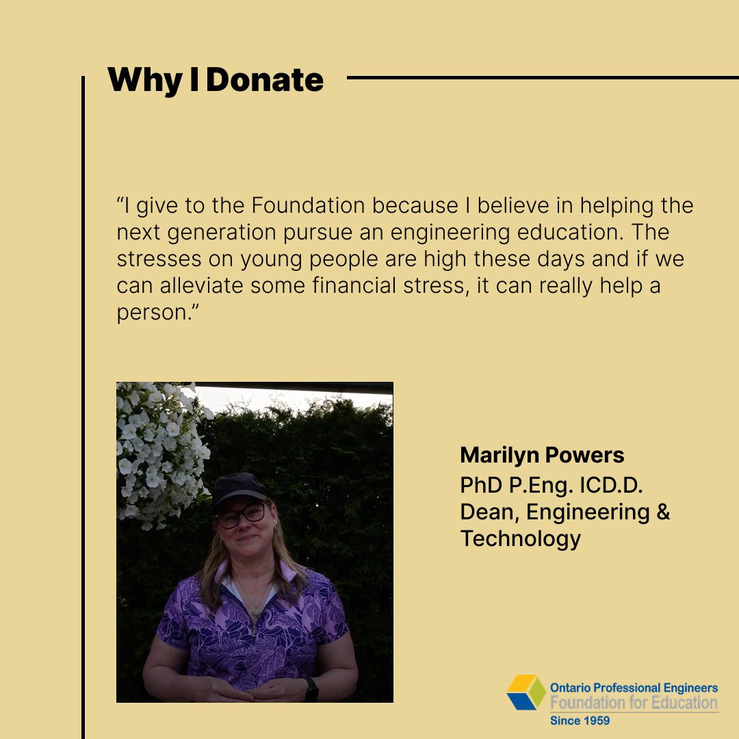 This is Marilyn Powers, Dean of Engineering &amp; Technology at Conestoga College <a href="/ConestogaC/">Conestoga College</a>, sharing with us why she donates to the Foundation!

You can also make a difference today by donating here: lnkd.in/gdBWBnap.