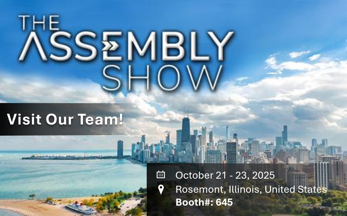 Excelitas's tweet image. We’re looking forward to displaying our UV &amp;amp; #UVLED spot &amp;amp; area curing systems for #industrialmanufacturing at #TheASSEMBLYShow 2025, Oct. 21–23! 

Visit our team at Booth #645 to explore our featured technologies &amp;amp; learn more: ow.ly/qVkK50X7KQy #ExcelitasPressRelease