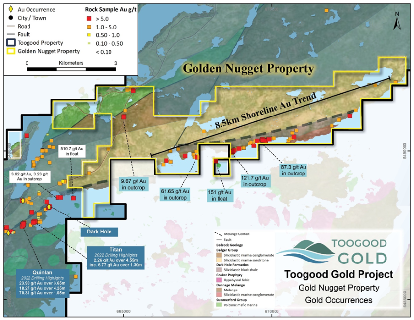 ToogoodGold's tweet photo. 💬 Colin Smith, CEO of $TGC.V $TGC @ToogoodGold on the Company's recent Golden Nugget Property option: “The Golden Nugget #acquisition represents a compelling opportunity for Toogood, adding 3000 hectares and >12 kilometers of highly prospective strike along a highly underexplored, fertile #gold trend. Of particular significance is the 8.5-kilometer-long stretch of coastline where historical rock sampling consistently returned high- to bonanza-grade gold directly from outcrop. It is extremely rare to see such a continuous, high-grade trend at surface that is devoid of extensive modern-day exploration. We look forward to launching our October rock sampling and mapping program to validate these exceptional results, and to lay the groundwork for future #drilling.” 

🔗 More here: https://t.co/rjOeJr00QA

#GoldStocks #Mining #Exploration #ToogoodGold