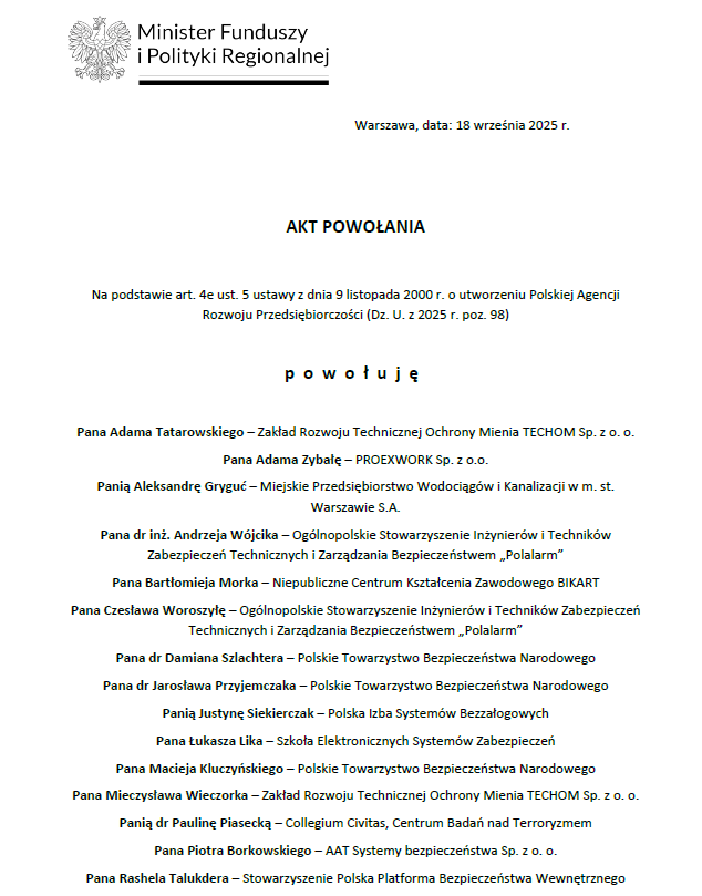 AdamTatarowski's tweet photo. 📢 Po miesiącach formalności – czas na działanie.
Z ogromną satysfakcją informuję, że Pani MonikaSikora, Podsekretarz Stanu w @MFIPR_GOV_PL, podpisała Akt Powołania Członków Rady Sektorowej ds. Kompetencji – Ochrona i Bezpieczeństwo Mienia i Osób.
#RadaSektorowa #Bezpieczeństwo https://t.co/BBHEfdkn8l