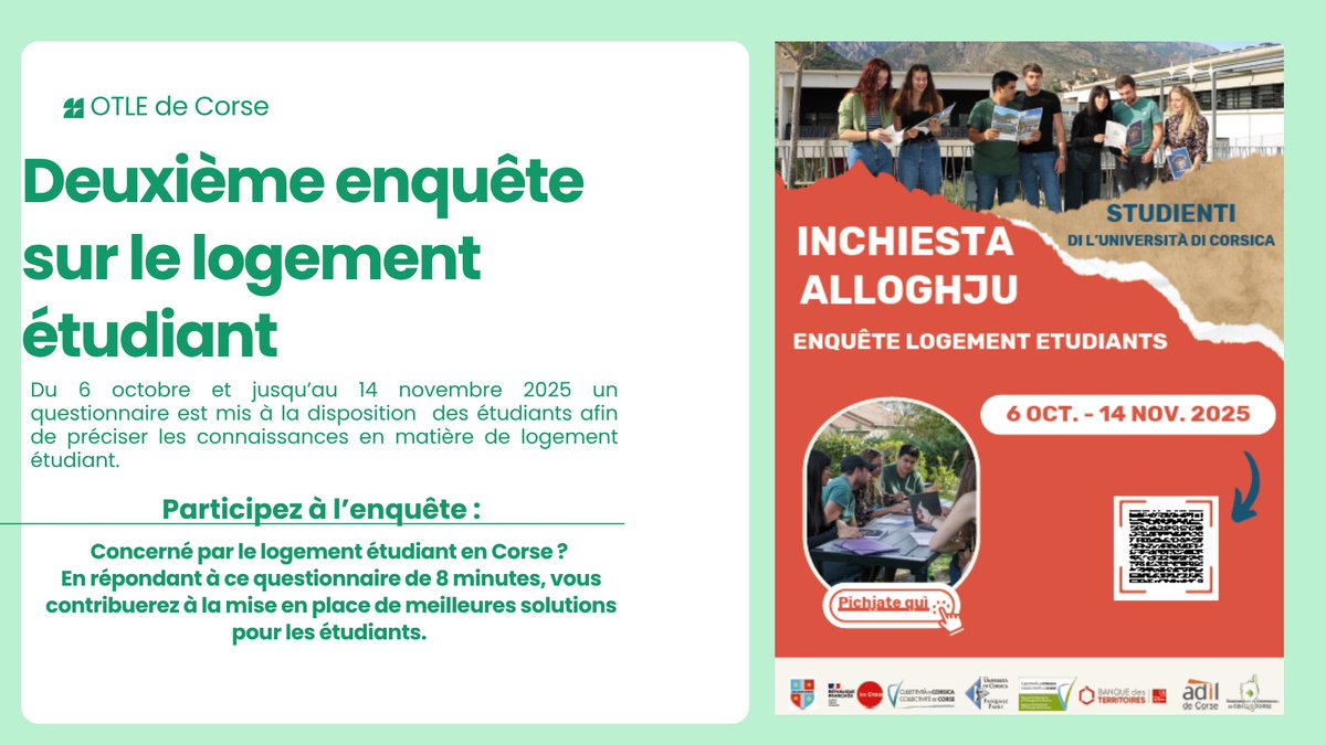 👩‍🎓Enquête sur le logement des étudiants en Corse du 6 octobre au 14 novembre 👉bit.ly/4o4NVba