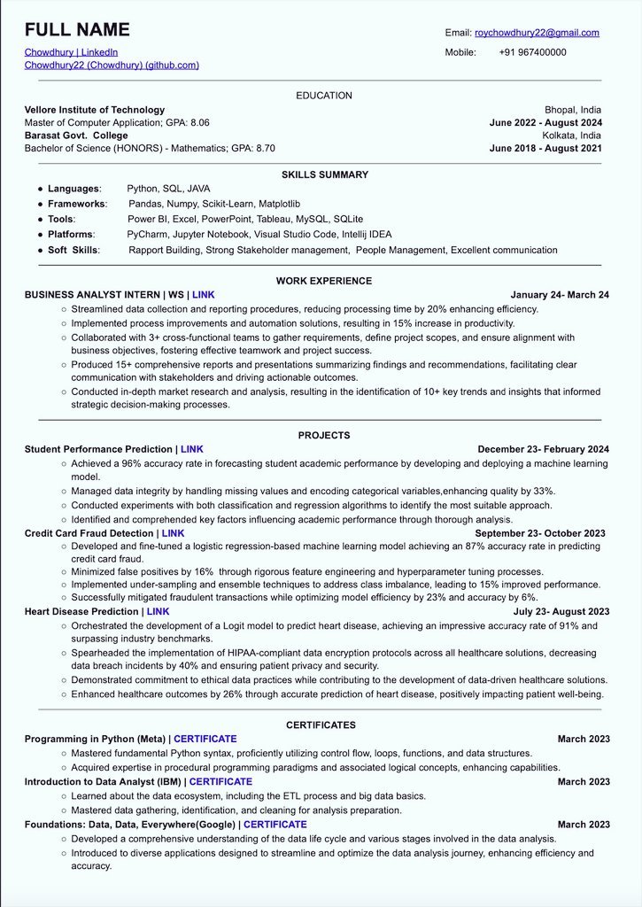 This Resume has an ATS score of more than 88

This Resume helped many in getting an interview calls from companies like Google, Microsoft, Amazon, and many more.

To get it:

1. Follow me (So that I can DM)

2. Like &amp; Repost

3. Reply "Resume"