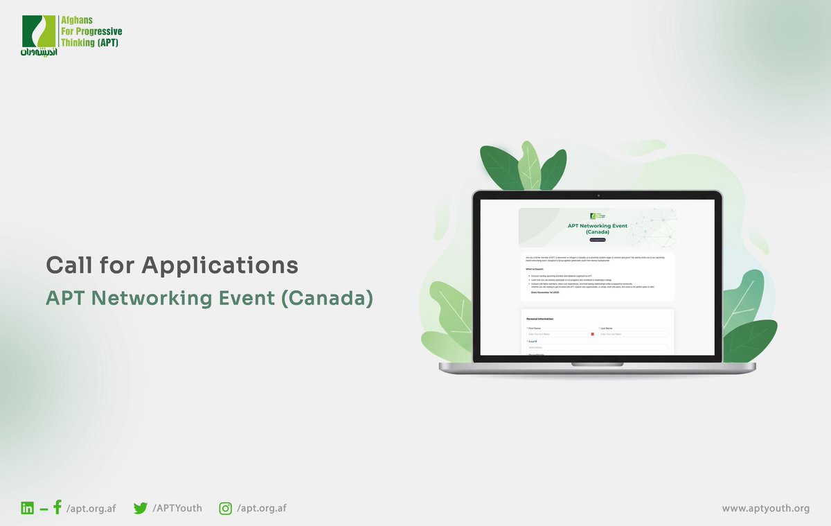To APT Members in Canada,

Whether you are a former APT member, newcomer, refugee, or university student, you are invited to join our networking event on November 1, 2025, to learn more about our work and explore opportunities to get involved in our upcoming programs.

 Register