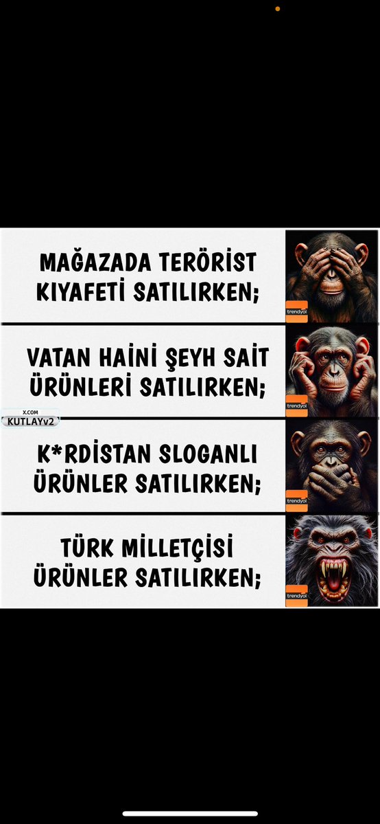 Mağazalarımı kapattınız,bilgilerimi dağıttınız,numaramı taciz ediyorsunuz,tehditleriniz,bitmedi,
gündemde haber ettiniz yetmedi hepsinin hesabını vereceksiniz!

Bölücülere destekçi, Türklere ihanet ettiniz!
#TrendyolBoykot 

KORKMUYORUM!
Türk’üm,Türk doğdum,
Türk yaşayacağım!🇹🇷