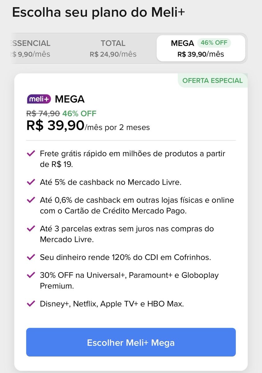 lobaopromo's tweet photo. COMPENSA?

O Mercado Livre acaba de lançar o Meli+ Mega, uma nova modalidade de assinatura por R$39,90 que reúne quatro grandes serviços de streaming em um só pacote: Netflix, HBO Max, Apple TV+ e Disney+. https://t.co/SNxFhltCvD
