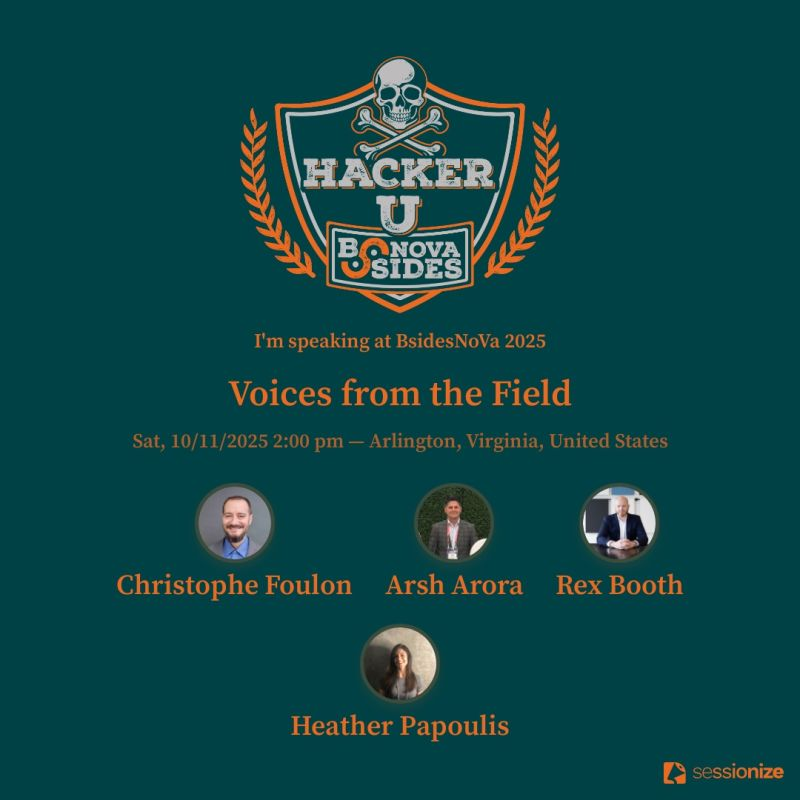 ararora4's tweet photo. Panel Discussion at @BSides_NoVA about how to create a strategic career plan to evolve your career with @Heat311 #BSidesNova https://t.co/SVAAgjb4DI