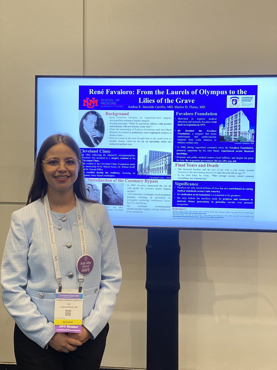andreaitu_aic's tweet photo. Honored to be at ACS 2025!
I had the opportunity to present my research on René Favaloro. Feeling inspired and grateful to connect with so many incredible people who share the same passion for surgery and innovation. 💙🔬
#ACS2025 #AWS #LSSatACS #Surgery #HistoryOfMedicine https://t.co/eUug8cVUpb