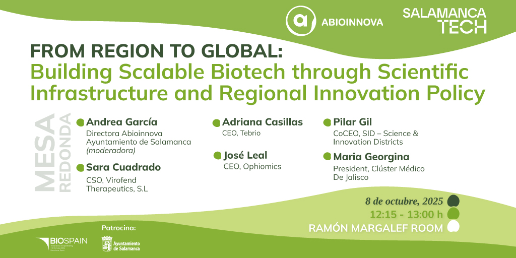 🟢 En #BIOSPAIN2025, #SalamancaTech hablará sobre cómo la ciencia y las políticas de #innovación pueden convertir la investigación en soluciones globales, destacando #Abioinnova y el ecosistema biosanitario de #Salamanca en la mesa redonda “From Region to Global: Building