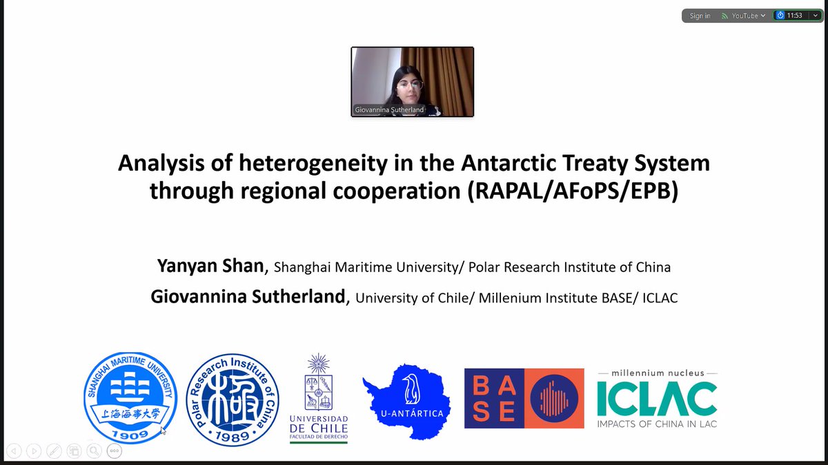 #SCHASS2025 🇦🇶🌎 "Análisis de la heterogeneidad en el Sistema del Tratado Antártico a través de la cooperación regional (RAPAL/AFOPS/EPB)"👏 presenta Giovannina Sutherland <a href="/derechouchile/">Facultad de Derecho</a> <a href="/U_Antartica/">U-Antartica</a> <a href="/MilenioBASE/">Instituto Milenio BASE</a> <a href="/Milenio_ICLAC/">ICLAC Núcleo Milenio</a>