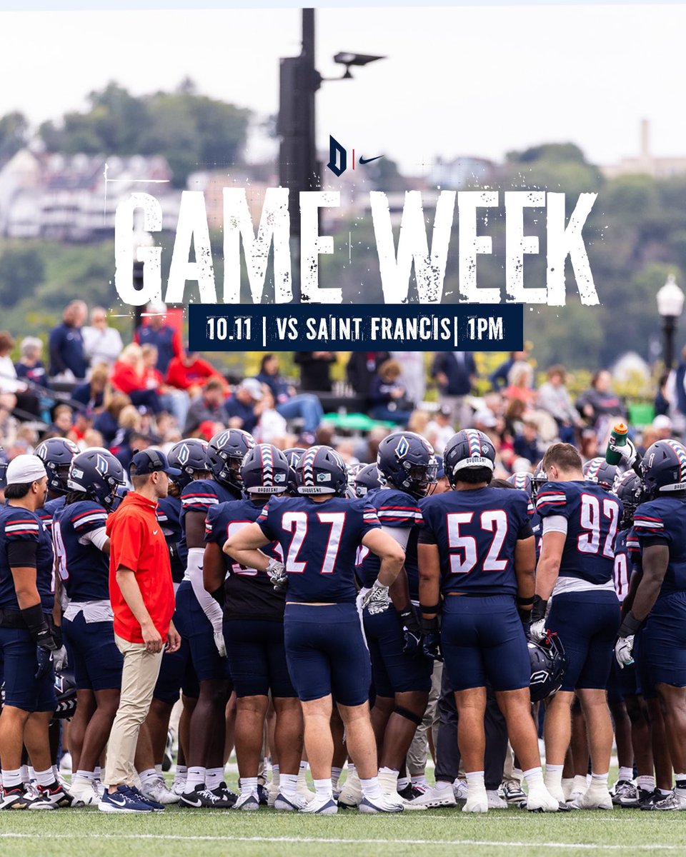 GAME WEEK 7️⃣

Duquesne 🆚 Saint Francis 

⏰: 1 PM
🏟️: Rooney Field
🎟️: bit.ly/DuqfbSG

#GoDukes | #NECFB