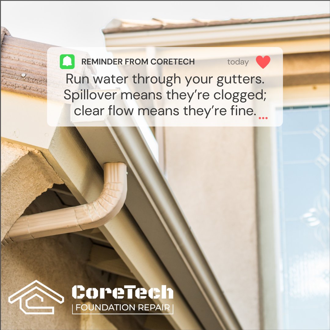 CoreTechFRHTX's tweet image. 🛠️ DIY Tip: Clogged gutters don’t just hurt your roof—they let water pool by your home, stressing soil & causing cracks. Clean 2x a year + aim downspouts 5–10 ft away.
🔧 Free inspection: coretechfoundationrepair.com/#schedule
#DIYHomeCare #HoustonHomes #CoreTechCares