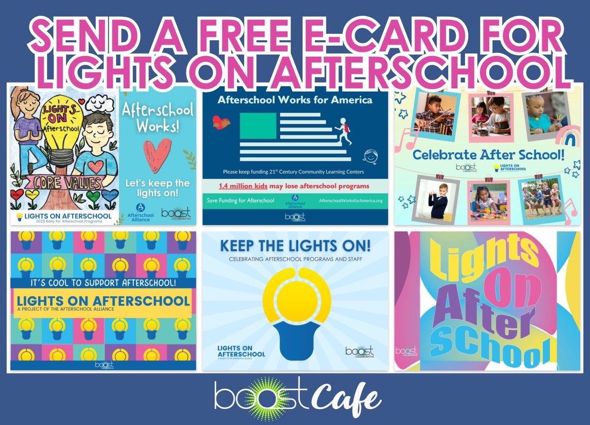 TEAMBOOST's tweet photo. The countdown to #LightsOnAfterschool is on! Join us in celebrating amazing after school programs & staff on October 23. Show your support—send a free BOOST e-card and help shine a light on the power of afterschool! 💡✨ #BOOSTCafe @afterschool4all https://t.co/5IBpd4TGjh https://t.co/lo2PeAKyUW