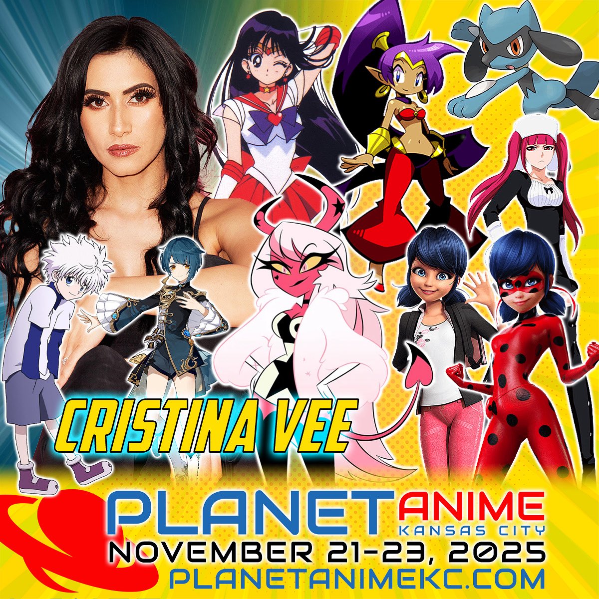 🐞 Kansas City, get ready to bug out - because Cristina Vee is swinging into Planet Anime KC 2025! She joins us Saturday &amp; Sunday.

Cristina Vee Valenzuela is a veteran voice actor known for voicing many fan favorites. 

🎟️Get tickets at PlanetAnimeKC.com