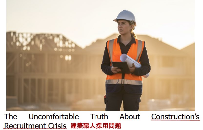 🇦🇺建築に興味ある女性にチャンス拡大！
╰━━━━ｖ━━━━━━━━━━━━━╯
大工さん、なんと11.7万人不足中！

●住宅不足を防ぐには
・移民100人→大工4〜5人が必要

でも実際は…
・移民100人→3人だけ

🏠建築経験者を求める声が急拡大！

●解決策として…