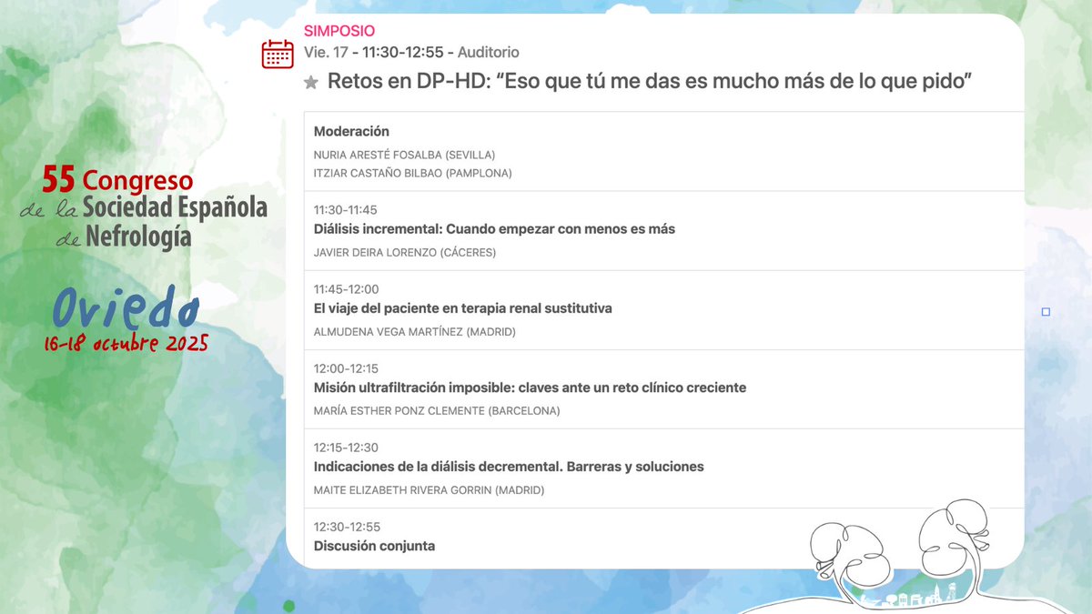 S.E.N. Nefrología (@senefrologia) on Twitter photo 📍Simposios del Congreso #Senefro25📍
Comenzamos con el VIERNES 17 de octubre 2025
👇👇👇👇🧵
🚀11:30 Sala Auditorio del Palacio de Congresos
¿Qué retos nos encontramos en DP-HD? <a href="/nuriaareste/">Nuria Aresté</a> <a href="/almudenavega1/">almudena vega</a> <a href="/MaiteGorrin/">Maite Rivera Gorrin</a>
<a href="/DP_SENefro/">DP_SEN</a> 📍Simposios del Congreso #Senefro25📍
Comenzamos con el VIERNES 17 de octubre 2025
👇👇👇👇🧵
🚀11:30 Sala Auditorio del Palacio de Congresos
¿Qué retos nos encontramos en DP-HD? <a href="/nuriaareste/">Nuria Aresté</a> <a href="/almudenavega1/">almudena vega</a> <a href="/MaiteGorrin/">Maite Rivera Gorrin</a>
<a href="/DP_SENefro/">DP_SEN</a>