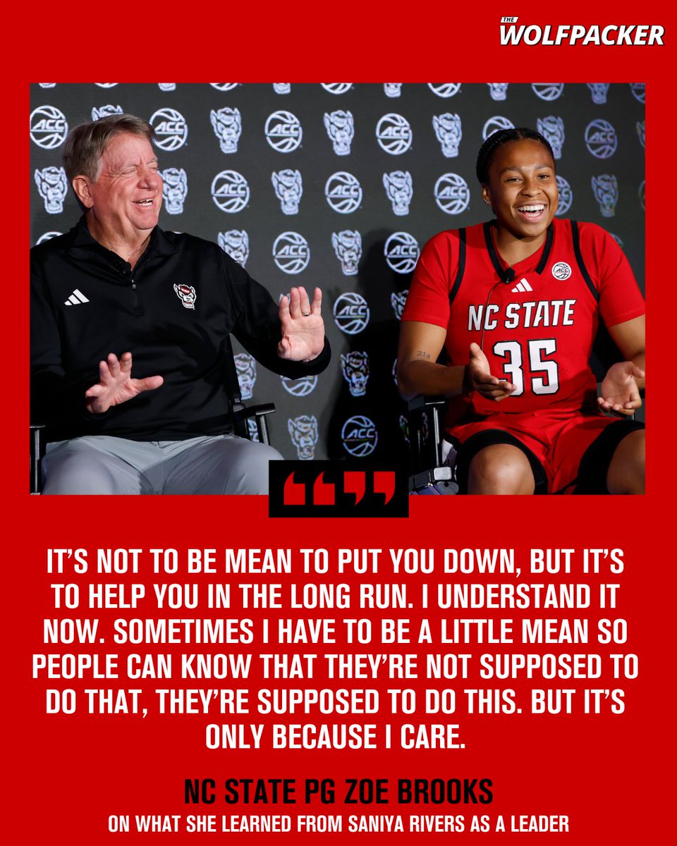 NC State PG Zoe Brooks is learning to become a leader. The biggest piece of advice she got from former Wolfpack star Saniya Rivers? 

"It's OK to be mean sometimes."

More on Brooks' leadership: on3.com/teams/nc-state…