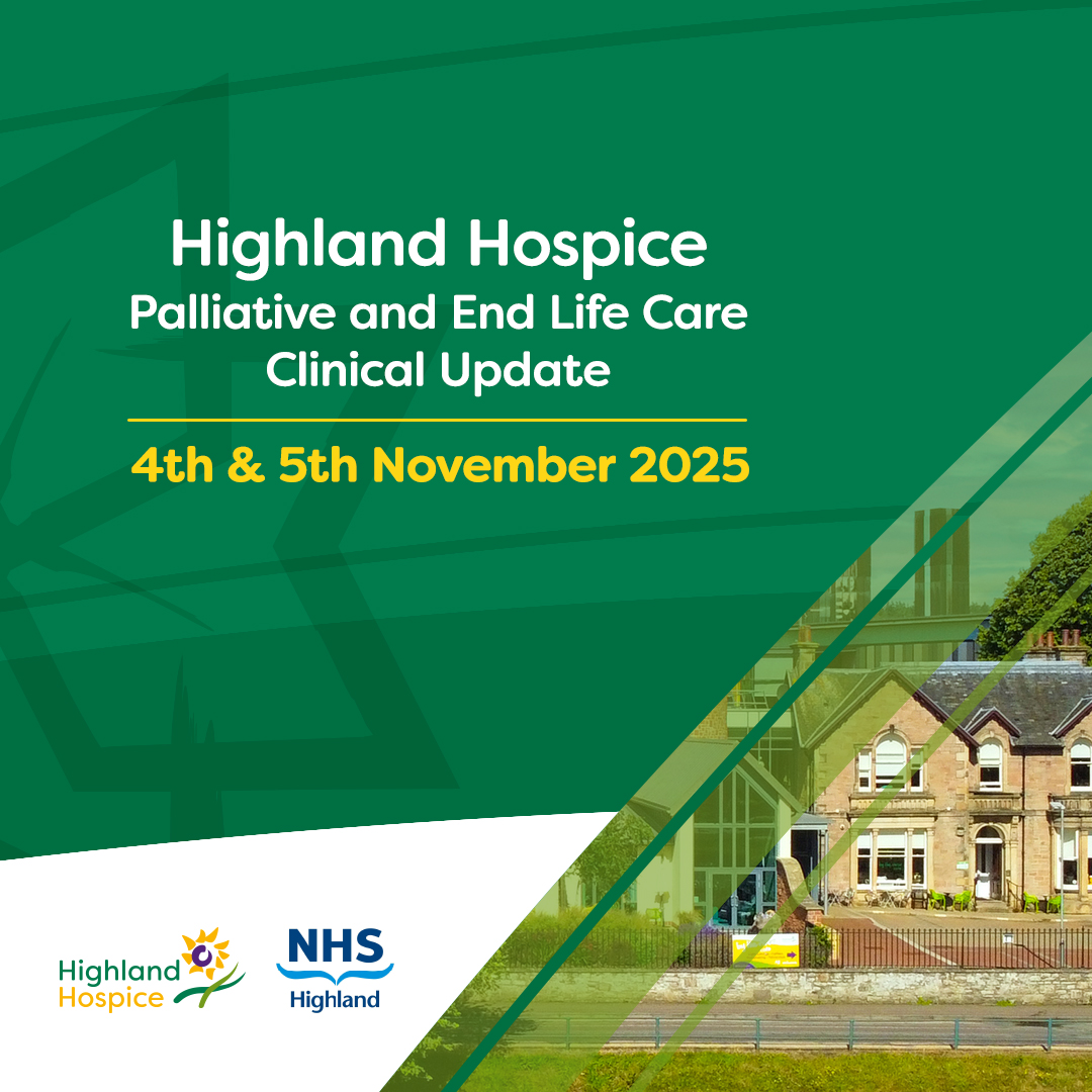 The Highland Hospice PEoLC Clinical Update is happening on the 4th and 5th November. 🌻
Over the two days, we will be covering a variety of topics relating to symptom treatment in palliative care. Visit the link below to register and learn more. 📚

highlandhospice.org/conference