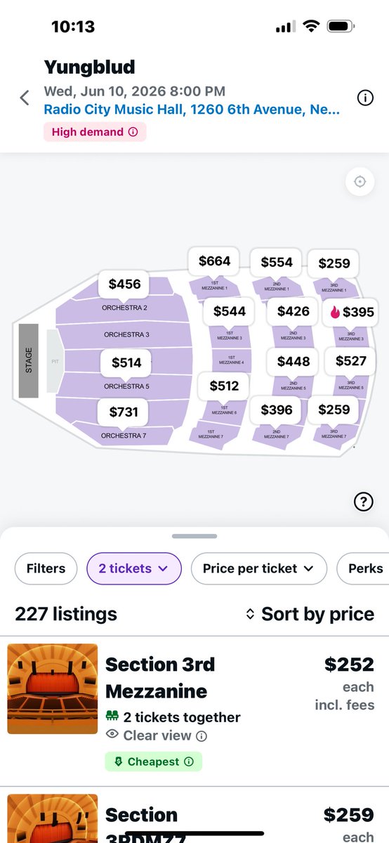 10:02am #Ticketmaster only had seats avail. For <a href="/yungblud/">YUNGBLUD</a> (artist presale)on the sides of orchestra &amp; up top #RadioCity. Prices were $75-$153! #StubHub has TONS of them for $400+ fees! 🤦‍♀️ #yungblud the game never ends. These 3rd party sites always have the advantage! #IdolsTour