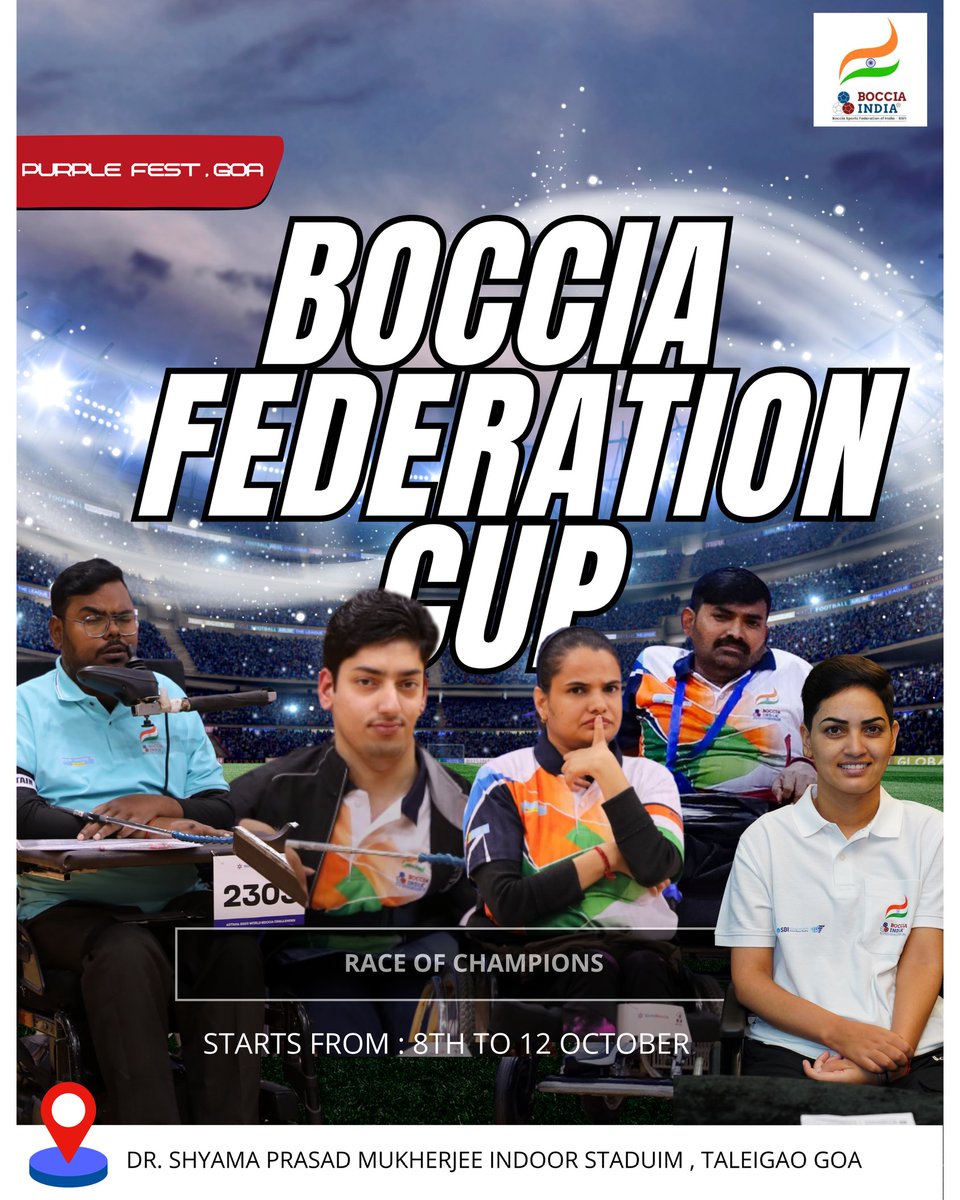 bocciaindia's tweet image. &quot;⏳ The wait is almost over! Only a few hours left until the Boccia 1st Federation Cup kicks off at Goa&apos;s Purple Fest! 🏆🎉 Get ready for the action, the excitement, and the spirit of competition! #Boccia #PurpleFest #FederationCup #GameTime&quot;