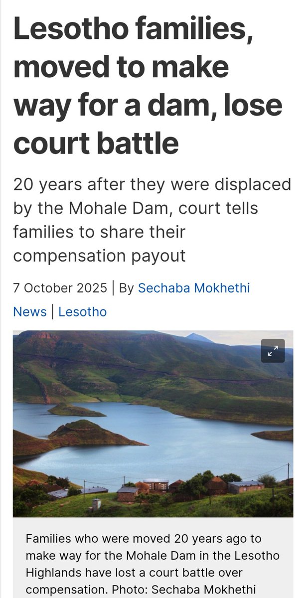Thuathe Families Lose Court Battle After a Long Fight for Fair Compensation — 20 Years After Being Displaced by the Mohale Dam"

👉 Read more about the case in our detailed summary here:linkedin.com/feed/update/ur…

Read full article here: 👉groundup.org.za/article/lesoth…