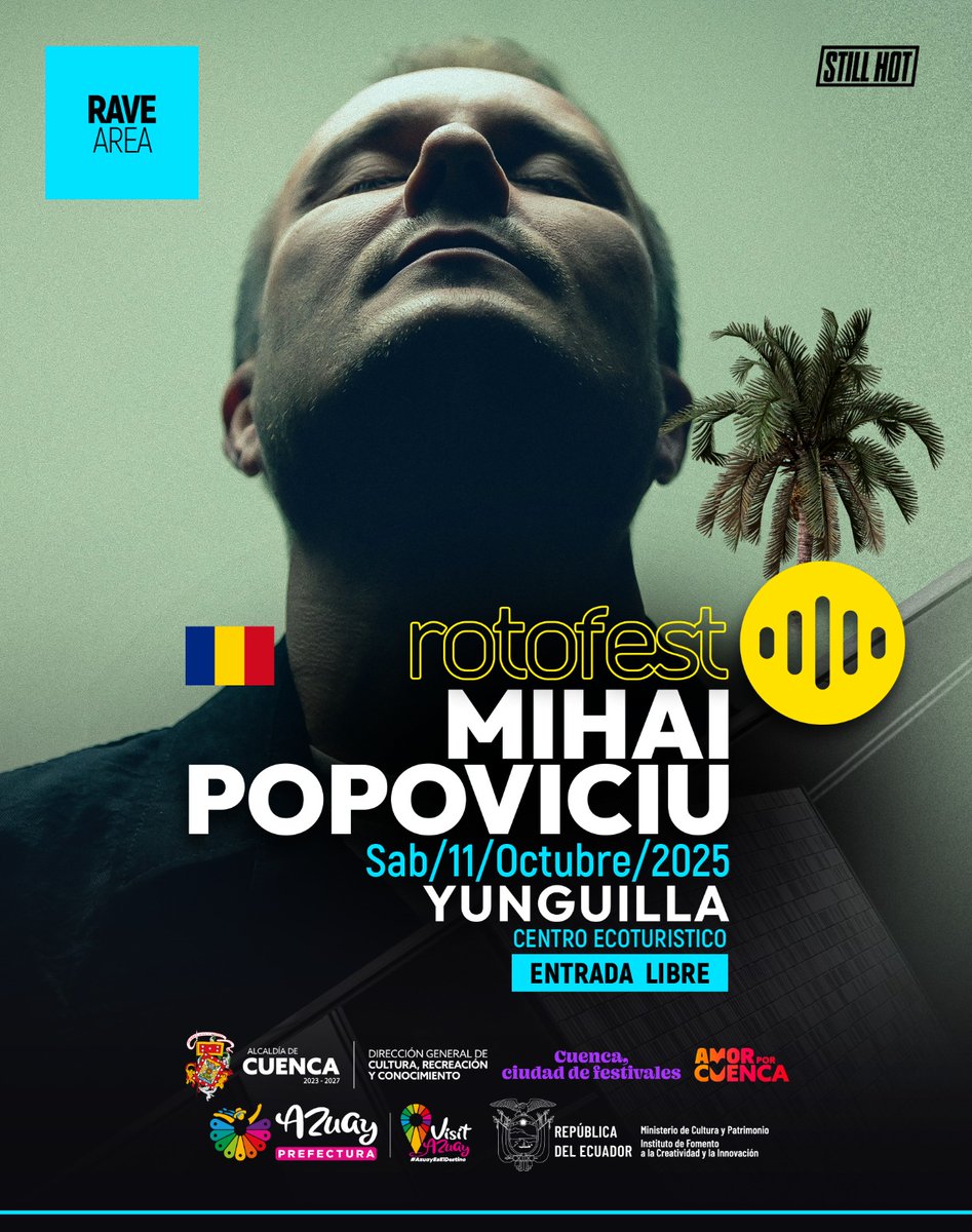 AzuayPrefectura's tweet image. ¿Listos para el #Rotofest? ⚡🎧🎶
Tres días de música electrizante, buena vibra y full energía. 🔥😎
📅 9, 10 y 11 de octubre
📍 Cuenca - Parque La Libertad
📍Yunguilla – Complejo Ecoturístico, Km 50
¡No te lo pierdas! ✌️
#AzuayMeEncanta
#JotaLloretPrefecto
#AzuayEsElDestino