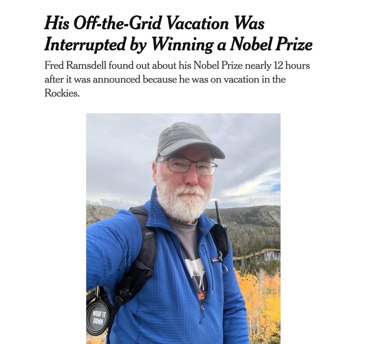 📞 Nobel laureate unreachable🗣️Scientist Fred Ramsdell, who rose to fame thanks to the Nobel Prize in Medicine, immersed himself in the solitude of nature. He chose to disconnect from the digital world and went hiking to enjoy life away from the hustle and bustle.🗣️Only half a