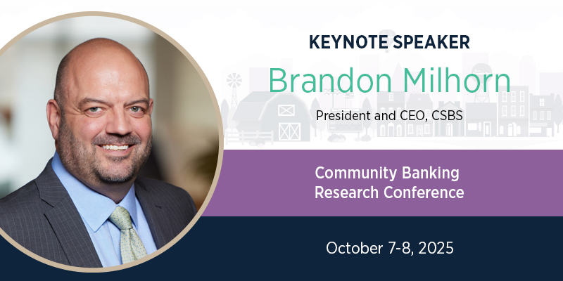 CBResearchConf's tweet image. .@CSBSNews President and CEO Brandon Milhorn will give the morning keynote address at the 2025 @CBResearchConf, starting at 10 a.m. CT. Tune in here: bit.ly/45Daz4g