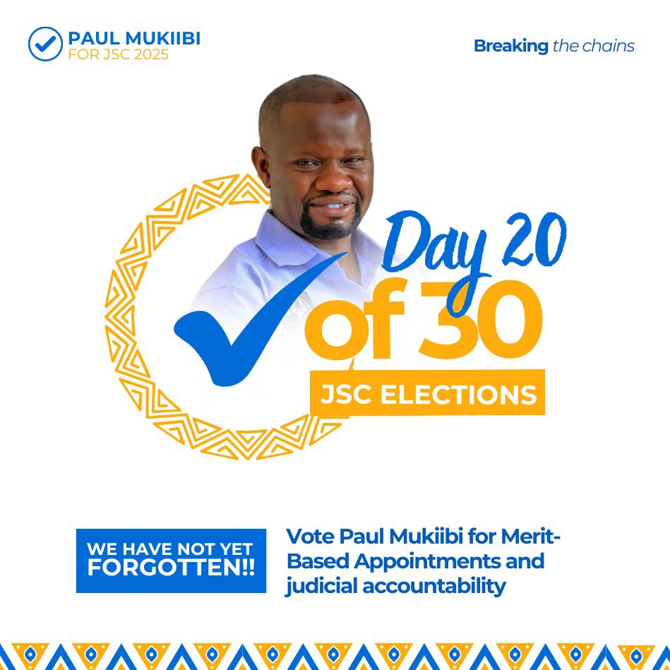 pmpaulmukiibi's tweet photo. Day 20 of 30 🗳️ | JSC Elections
We have not yet forgotten!! ✊
Vote Paul Mukiibi for Merit-Based Appointments and Judicial Accountability.
#BreakingTheChains #JSC2025 #JudicialAccountability https://t.co/GRo525Omfs