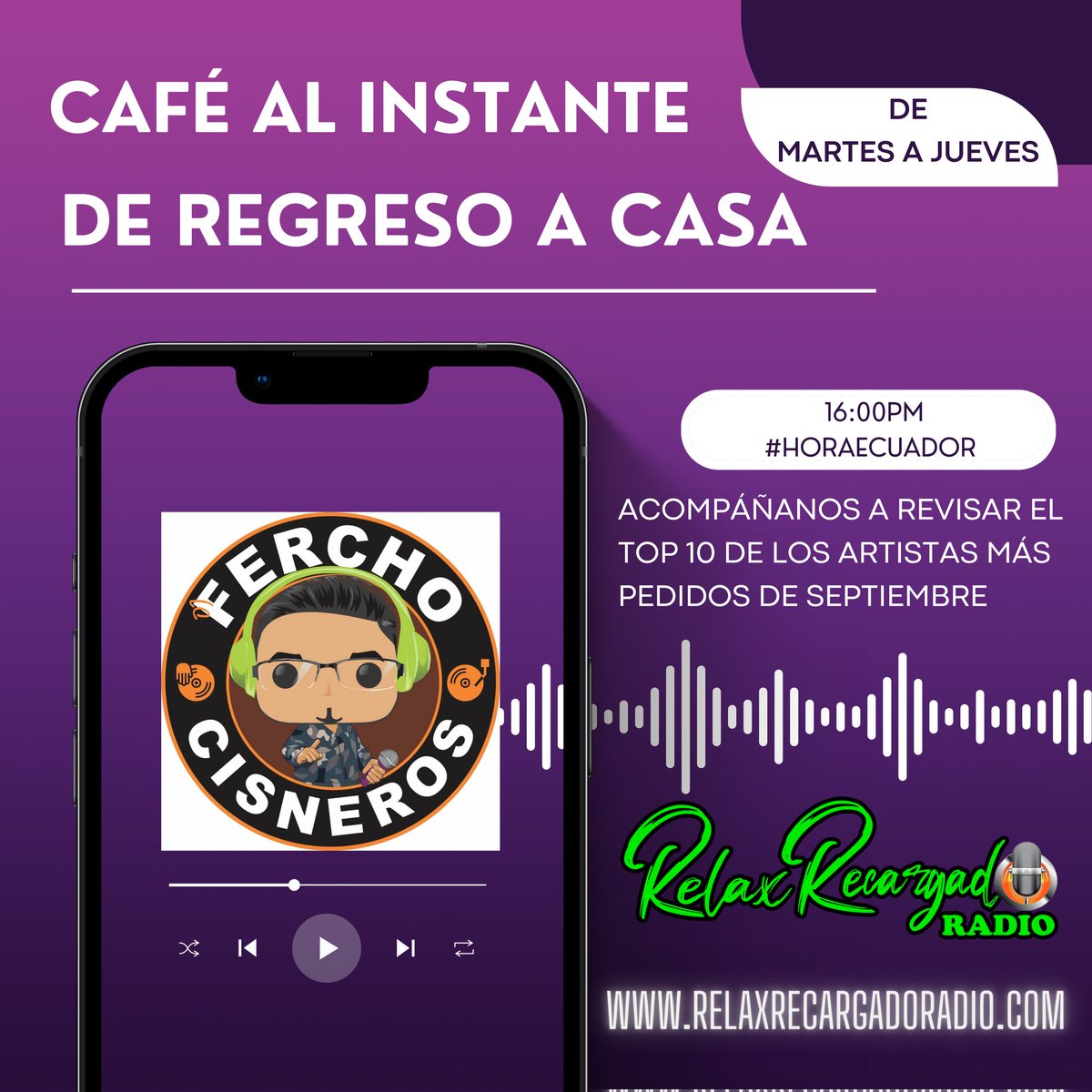 #caféalinstante

De #martes a #jueves

18:00pm hora EC

Escúchanos en vivo
relaxrecargadoradio.com

Tiktok live @relax_recargado_radio 

#relaxrecargadoradio 
#enamorandotussentidos❤️