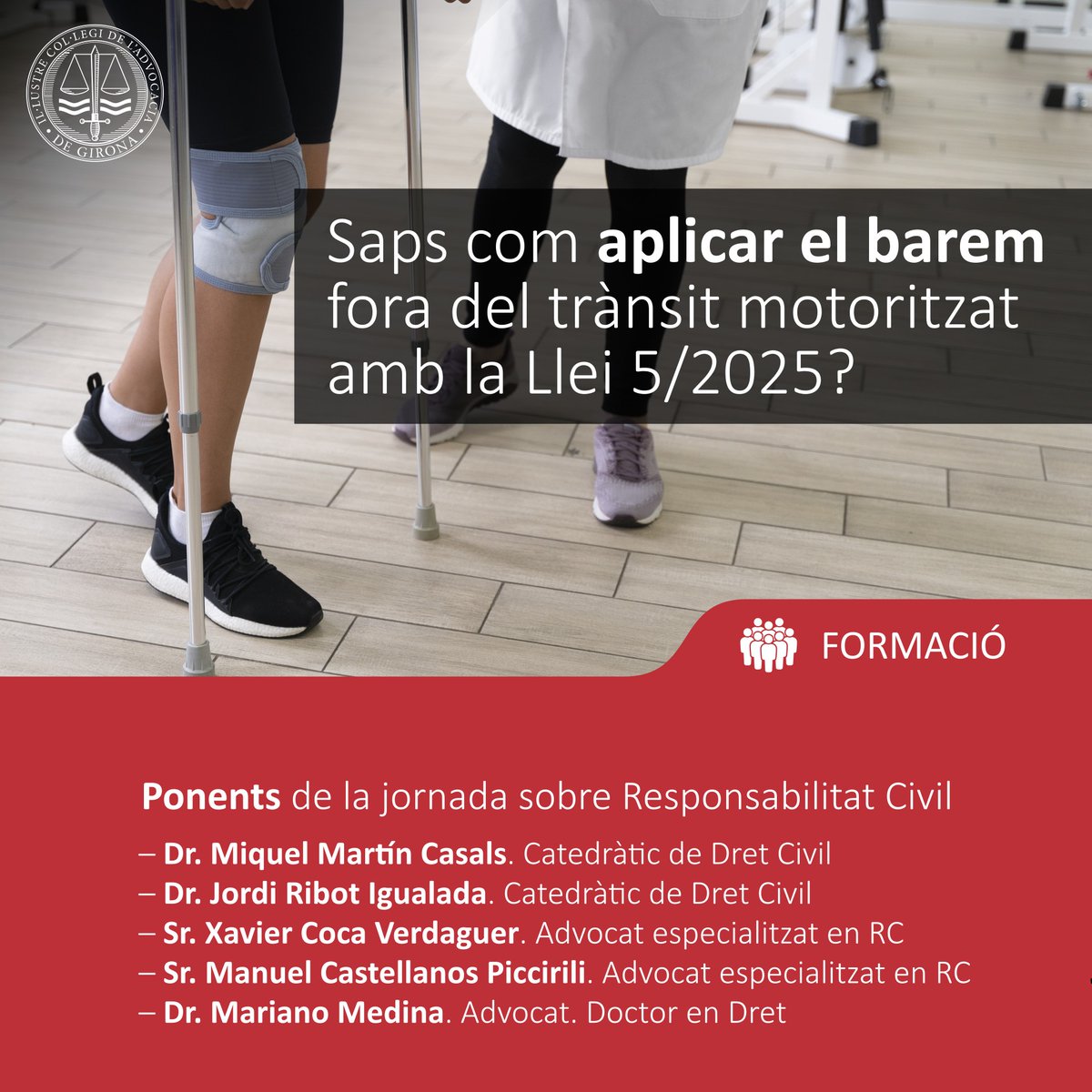 🔵 Jornada formació: Llei 5/2025: Modificacions text refós de la Llei sobre la Responsabilitat Civil
📆 Dijous 23 d'octubre
🕞 De les 9:30 a 18:30 h.
📍Sala d'actes ICAG
✒ Info i inscripcions: icag.cat/ca/agenda/jorn…
⚠ Límit: dimecres 22 a les 12h
#advocaciagirona #ICAG #RC