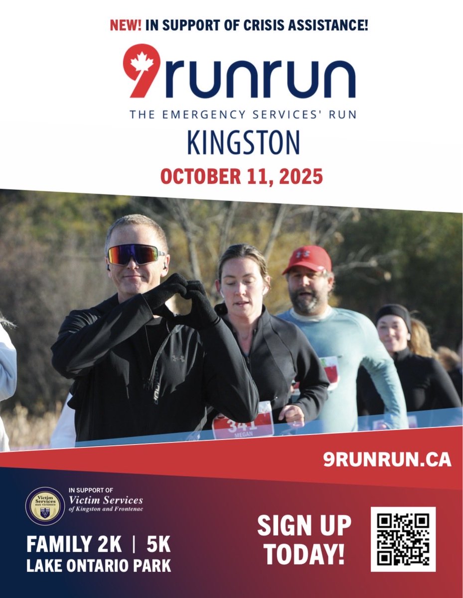KtownFire's tweet image. 🔥 Kingston Fire &amp;amp; Rescue and @KPFFA498 are proud to support 9 RUN RUN – The Emergency Services’ Run!
🏃‍♀️ Oct 11, 2025 | Lake Ontario Park
Proceeds aid Victim Services of Kingston &amp;amp; Frontenac ❤️
👉 Register: 9runrun.ca
#9RUNRUN #YGK