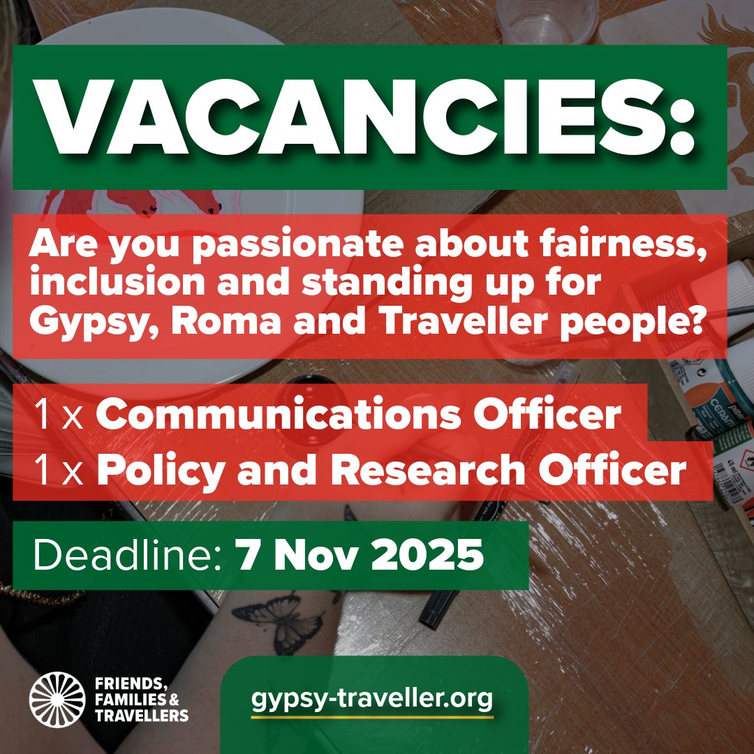Do you want to hold power to account and push towards real change for Gypsy, Roma and Traveller people?

We have two new opportunities to join our team!

🗣️1 x Communications Officer
⚖️1 x Policy and Research Officer

Closing 7 November 2025.

More: gypsy-traveller.org/about-us/vacan… (1/2)