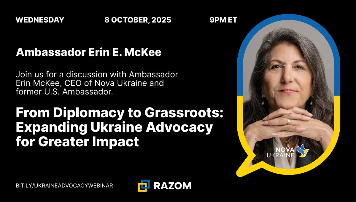 📣This Wednesday, we’re honored to welcome Ambassador Erin E. McKee, CEO of <a href="/novaukraine/">novaukraine</a>, who will share how advocates can drive greater impact in shaping U.S. policy on Ukraine.   

A veteran diplomat who served across five administrations, including as U.S. Ambassador and