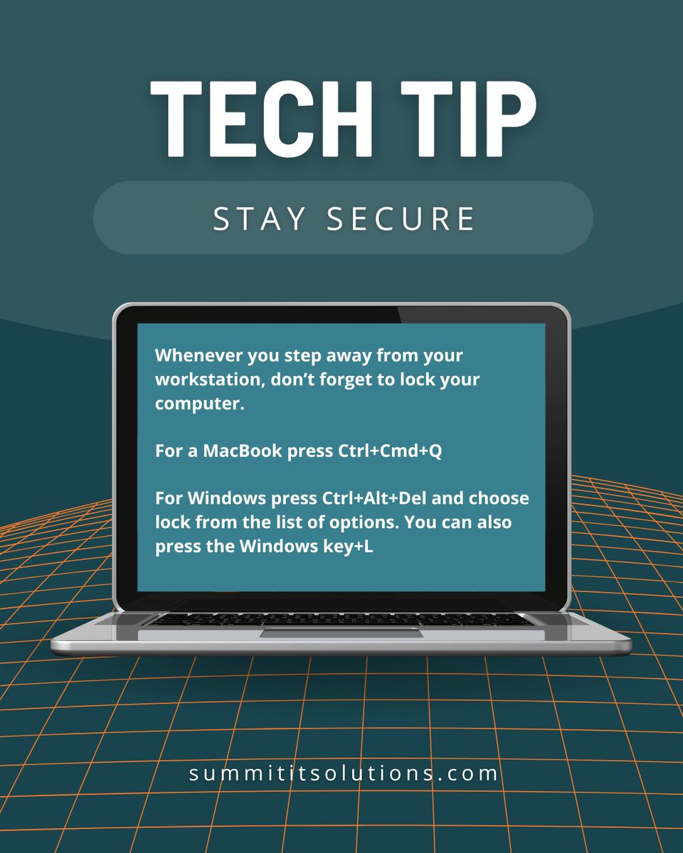 SummitITAkron's tweet image. Time for another Tech Tip Tuesday!

We’ve got a simple shortcut to keep your workstation secure!

#techtip #techtiptuesday #manageditservices #summititsolutions