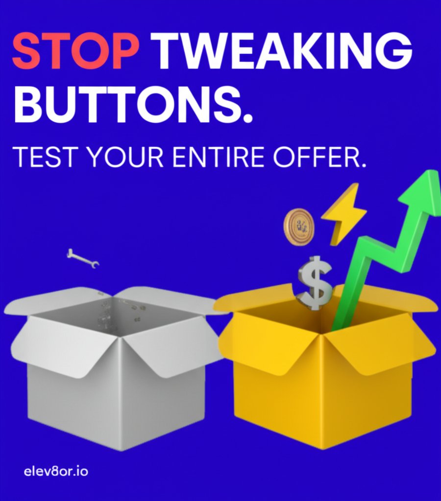 Elev8or_io's tweet image. Stop wasting time tweaking button colors. 🤯 The real growth hack? A/B test your ENTIRE offer. Massive conversion lifts come from radical shifts, not tiny tweaks. #GrowthHacks #Marketing #ABTesting