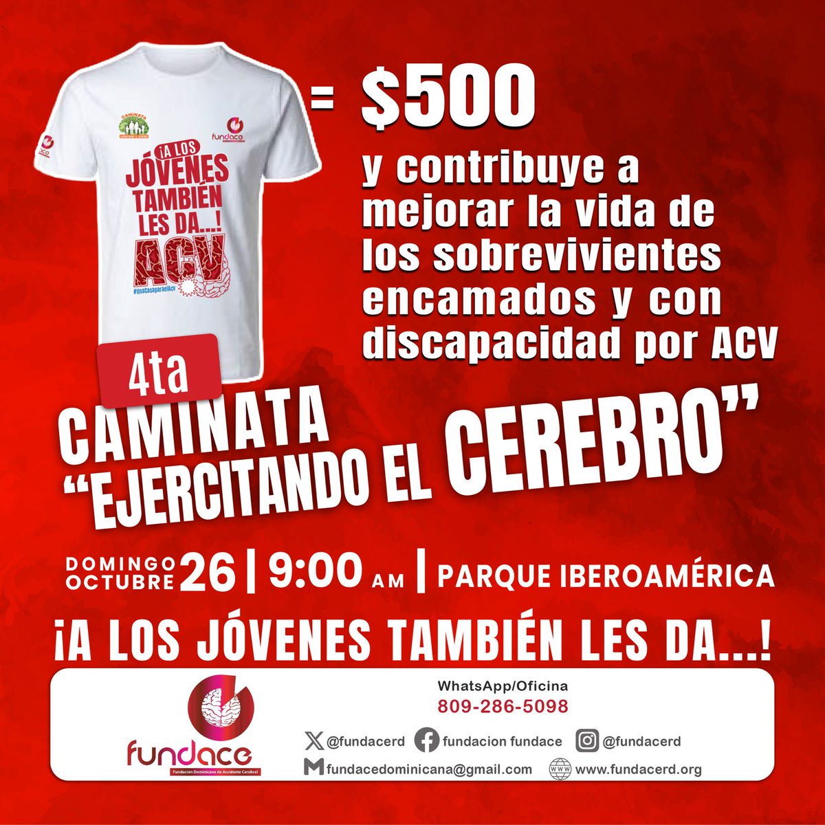 Felizvinicio's tweet photo. Aunque la entrada es gratuita a la Caminata, puedes comprar la camiseta y contribuye a mejorar la calidad de vida de personas encamadas y con discapacidad por ACV.
#alosjovenestambienlesdaacv https://t.co/dllVT9gCGy