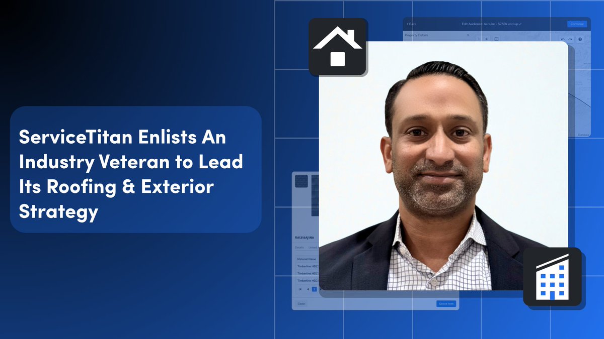 ServiceTitan's tweet image. Welcome Vishal Laddha, our new Sr. Director, Strategy for #Exteriors. His extensive industry experience will be key in helping roofing and exterior contractors succeed with #ServiceTitan. Read his story here: servicetitan.info/47dJo0w