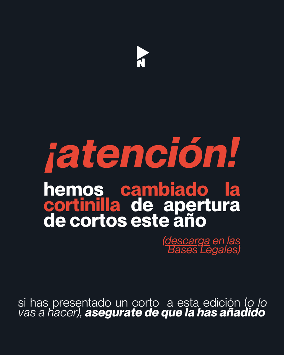 Notodofilmfest_'s tweet image. 🚨 Alerta notoder 🚨 Nos están llegando cortos con la cortinilla del año pasado. 😱Si todavía no enviaste tu #notodo, usa la de esta edición. Y si ya lo has presentado… ¡sube tu corto corregido! ✅

Más info 🔗 notodofilmfest.com/el-festival/ba…