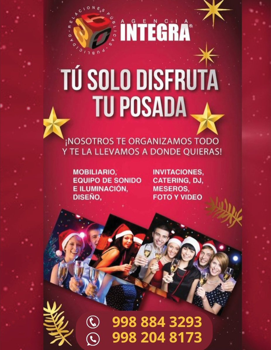 🎄 ¡Diciembre ya viene! ¿Tienes posada y no sabes por dónde empezar?
👇 AGENCIA INTEGRA lo hace TODO por ti:

🎧 DJ
🍽 Catering
💡 Sonido, iluminación y más🥳

👉 Solo llegas y la pasas increíble.
📲 WhatsApp: 998 884 3293
#Posadas2025 #Cancún #Eventos #NavidadConEstilo